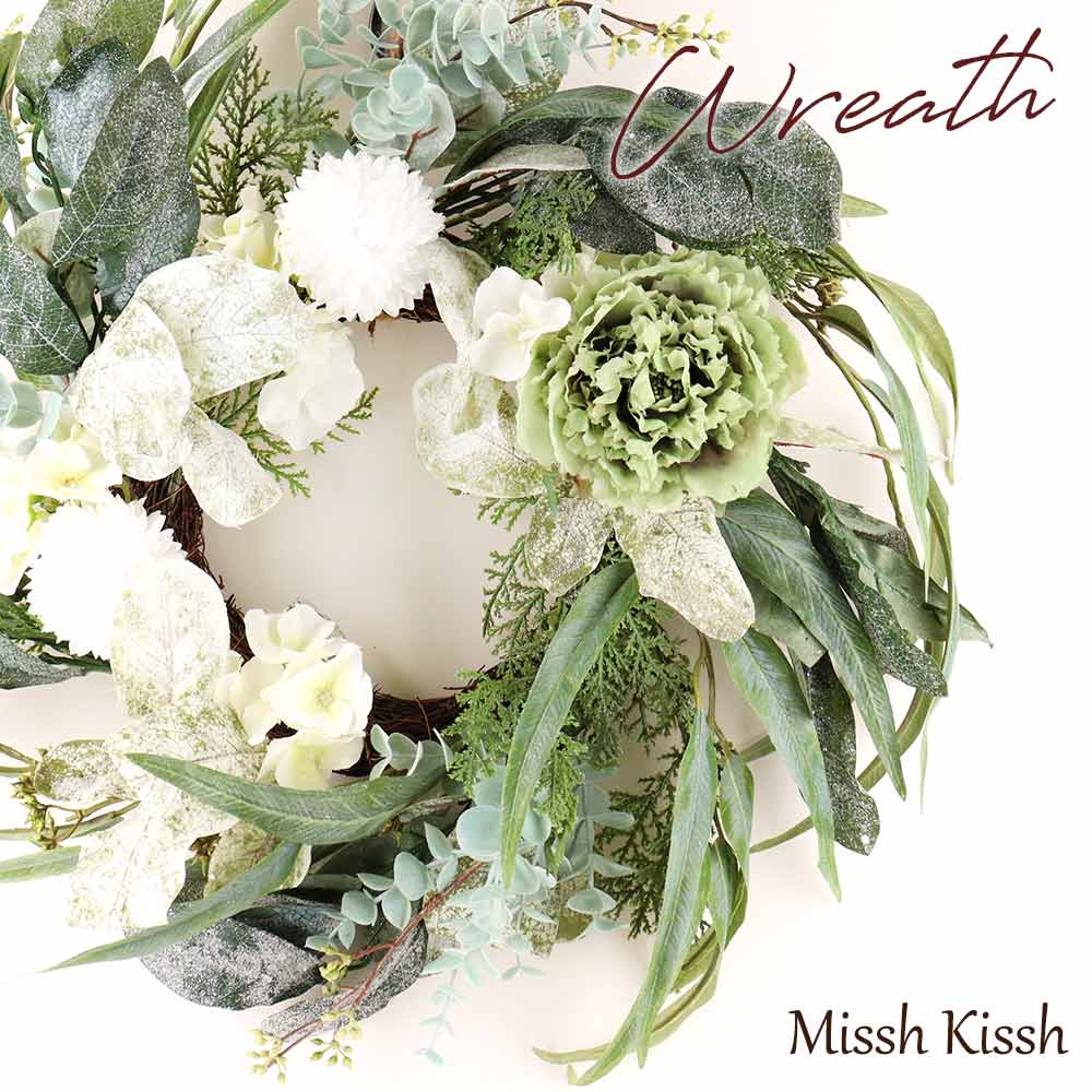 クリスマス リース スワッグ クリスマスリース wreath swag Lサイズ フラワー スノー グリーンリーフ ホワイト お正月 White Snow christmas Xmas 店舗 装飾 玄関 ユニーク ギフト プレゼント