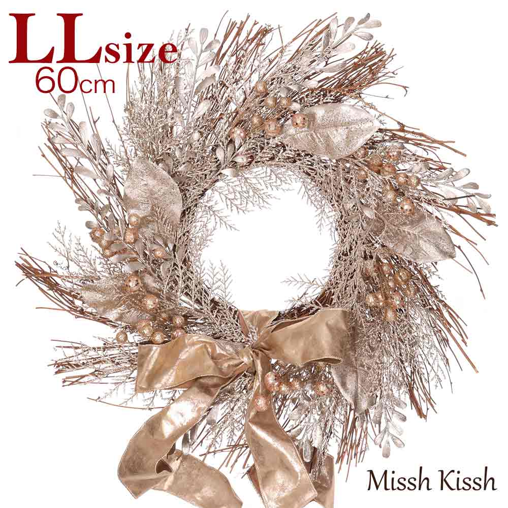 クリスマス リース スワッグ クリスマスリース wreath swag LLサイズ 枝 ナチュラル 大きい ゴールド リボン christmas Xmas 店舗 装飾 玄関 ユニーク ギフト プレゼント