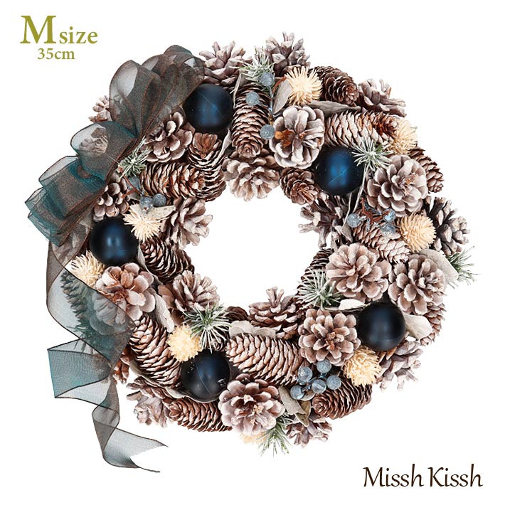 クリスマスリース ホワイト リボン まつぼっくり Mサイズ Ribbon Wreath Whitepine Navyball M Deerfieldtwpportage Com