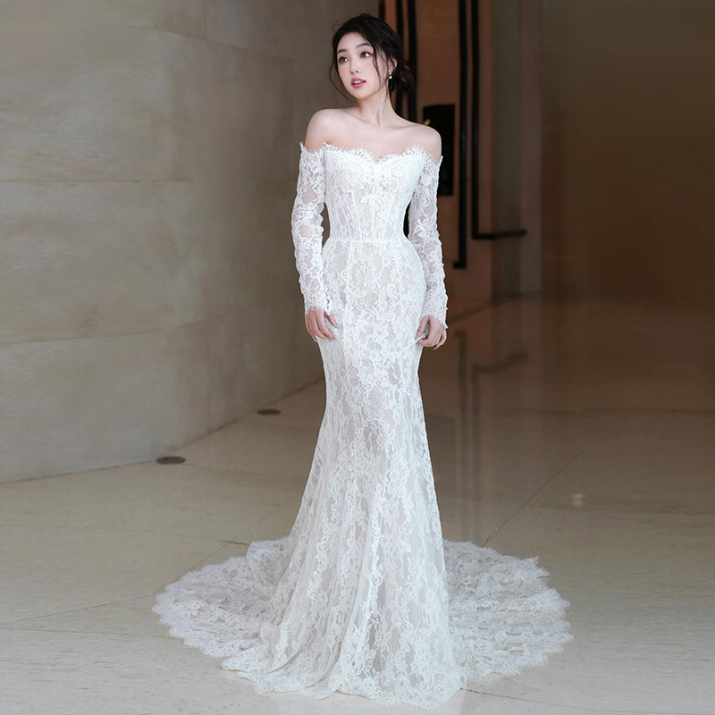 ウェディングドレス マーメイドドレス 秋冬 長袖 ウエディングドレス 二次会 総レース 結婚式 前撮り ブライダル ロングドレス 花嫁 スレンダードレス 海外挙式 フォトウェディング オフホワイト wedding dress 文化祭 小さいサイズ 大きいサイズ オーダーメイド