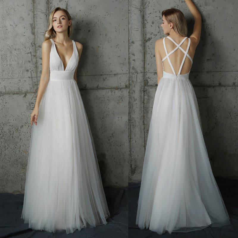 ウェディングドレス 花嫁 キャミソールドレス ブライダル ロングドレス 二次会 wedding dress フォトウェディング ウエディングドレス 背中開き 露背 スレンダードレス Vネック 披露宴 前撮り 後撮り 演奏会 小さいサイズ 大きいサイズ 海外挙式