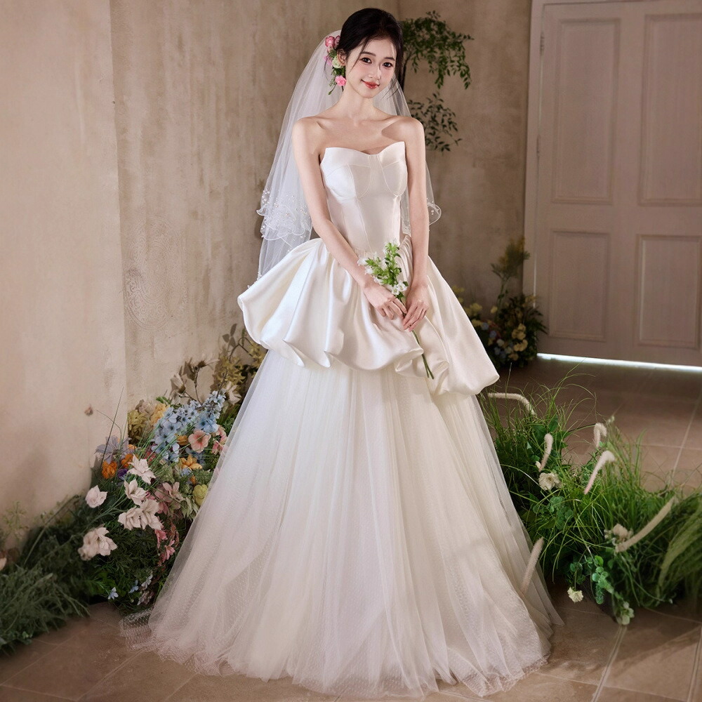 ウェディングドレス 花嫁 海外挙式 ブライダル ロングドレス ストラップレス ワンピース 結婚式 バースデー用 キュート パーティードレス 二次会 Aラインドレス 前撮り後撮り 写真 イベント用 フォトウェディング 可愛いプリーツデザイン オーダーメイド 7,400円