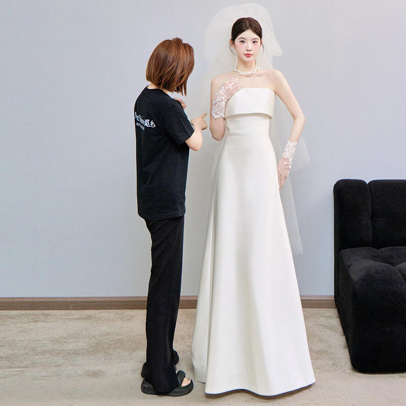 ウェディングドレス ウエディングドレス レディースドレス 花嫁ドレス シンプル サテン スレンダーライン ドレス 二次会ウエディングドレス ワンピース ロング リボン 白 花嫁 前撮り 披露宴 結婚式 海外挙式 オーダー 可能