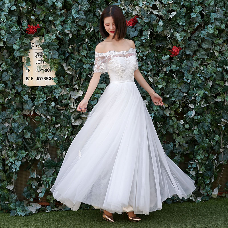 海外旅行 撮影 ウエディングドレス Aラインドレス シンプル Wedding dress 花嫁 挙式 ウェデイングドレス 二次会 ブライダル ロングドレス 結婚式 レディース ロングドレス 袖あり オフショルダー