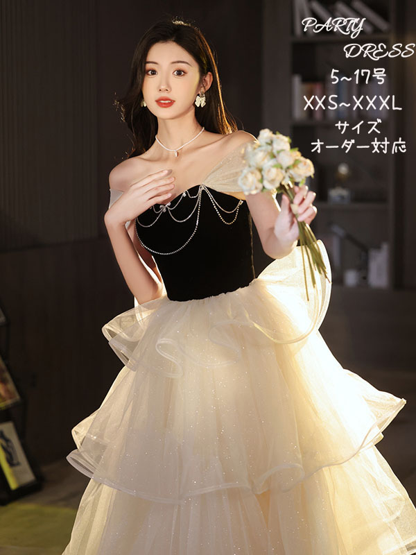 カラードレス 編み上げ オフショルダー シャンパン パーティードレス フォーマル ロングドレス 結婚式 二次会 発表会 ウェディングドレス ウエディングドレス ゲストドレス プリンセスドレス 姫風 切替 コンクール イブニングドレス 演奏会 披露宴 Aラインドレス