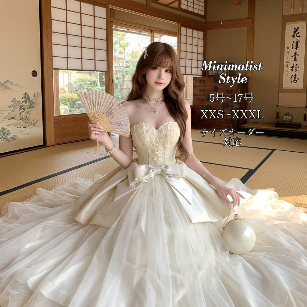 【サイズオーダー】 ウェディングドレス ウエディングドレス プリンセスライン ハートカット サテン シャンパンゴールド 大きなリボン 刺繍 オーダーメイド 大きいサイズ 小さいサイズ 編み上げ ファスナー ロング ホテルウェディング チャペル 教会 クラシック|MISS-R