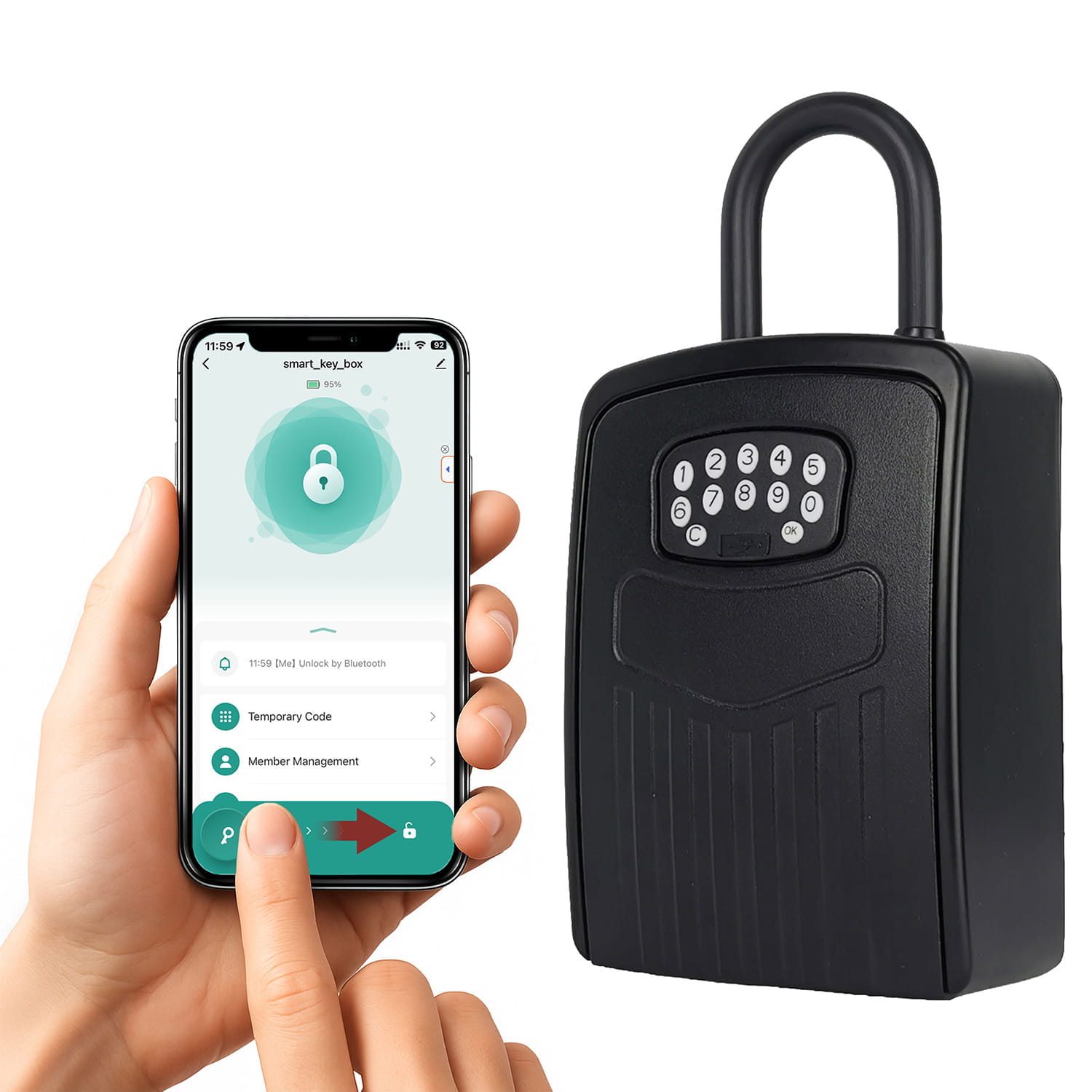 【期間限定ポイント5倍】 スマートキーボックス 防犯 キーボックス キーロッカー スマートロック スマートキー スマートキーケース スマホ 鍵 開錠 連携 暗証番号 一時 パスワード 対応 電池式 屋外 防水 小型 大容量 壁掛け 玄関 マンション ドアノブ 後付け 民泊 賃貸 内覧｜防犯百貨　ホームプラス