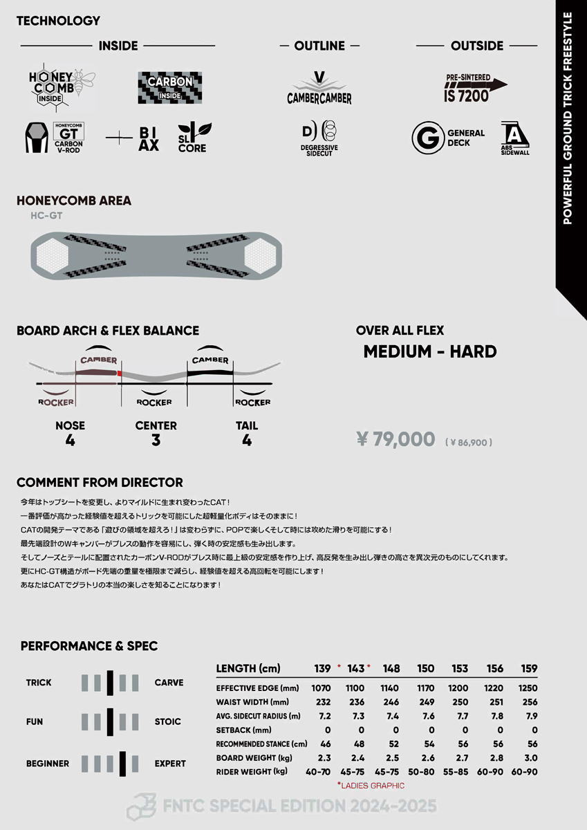 【早期予約特典あり】24-25FNTCCVT(エフエヌティーシー)キャンバー150cm/153cm/156cm/159cm早期割引10%OFF/チューンナップ、ソールカバー、ケーブルロック付き(グラトリスノーボード板)【送料無料】【代引手数料無料】【日本正規品】