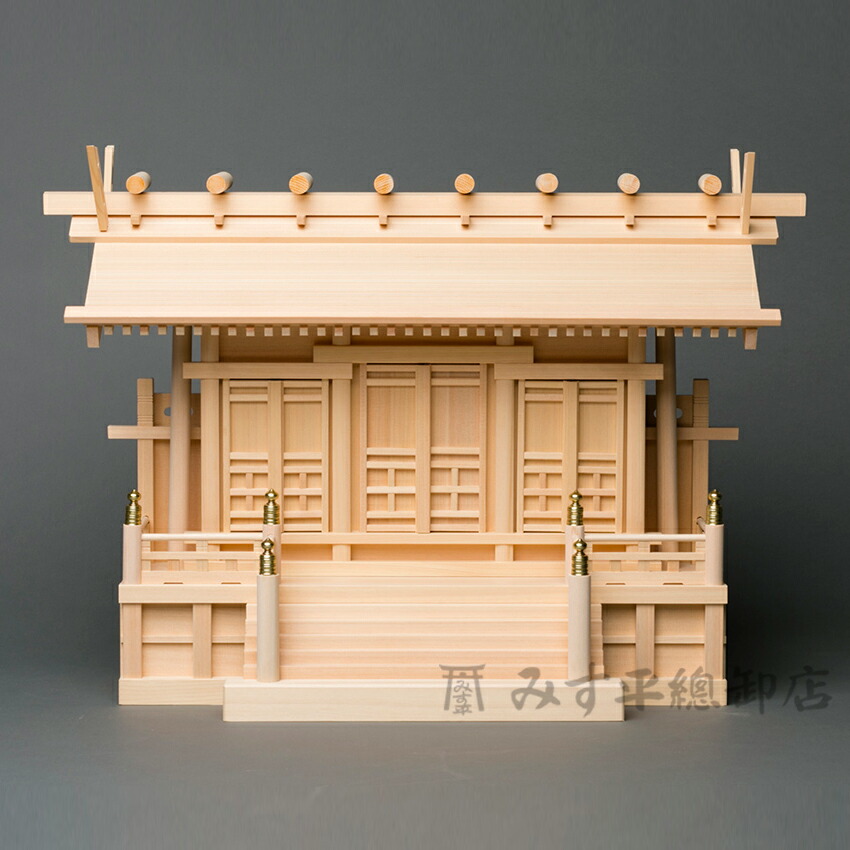 横通三社宮 板大屋根(力柱付 柾 唐戸 上級型 2尺) 神棚 今めかしい ひな形 分かりやすい 御前上等神棚 お宮 神殿 木曽桧 日本製 国産 技術者手作り