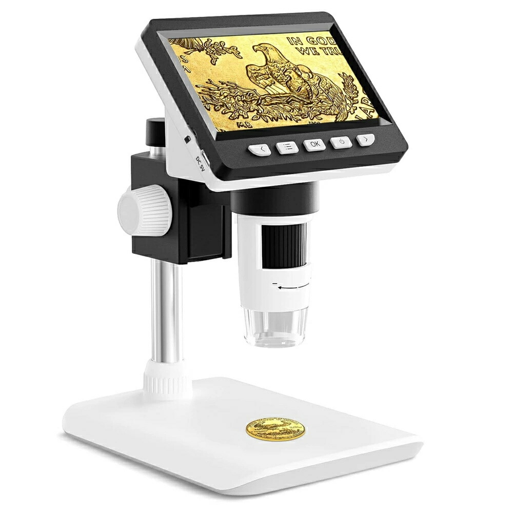 顕微鏡 50-1000倍 スマホ デジタル顕微鏡 4.3インチ液晶搭載 50X-1000X倍率 USB充電式 昇降スタンド付き（Windows/Mac OS対応）｜電子工作・コイン観察用｜8LEDライト・PC接続可能｜子供から大人まで【日本語説明書付き】