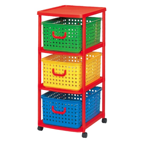 キッズ バスケットラック/子供用衣類収納 3型 45×56×103cm 日本製 キャスター付き ポリプロピレン 〔リビング〕代引NG