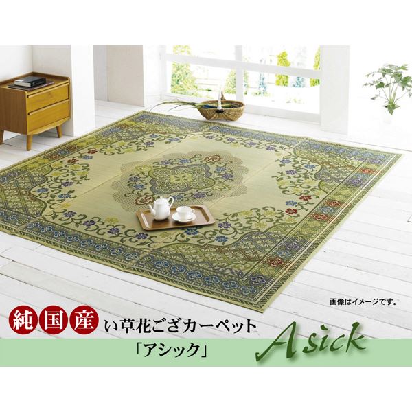 い草 花ござ/引っ敷き 絵羽柄 緑であること 本間6畳 286×382糎 日本製 抗菌 防臭 調湿 心ゆかしい調 〔リビング〕代引NG
