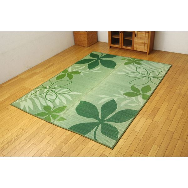 い草 ラグマット/絨毯 リーフ柄 グリーン 約191×191cm 正方形 防滑加工 抗菌防臭 調湿 消臭 〔リビング〕代引NG|寝具インテリアのMITAS