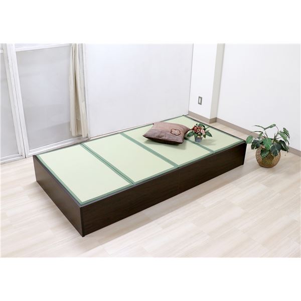 ベッド 寝具 約幅100cm ボックス・ロー シングル ダークブラウン 日本製 通気性 薄型 畳付き ヘッドレス 畳ベッド桔梗 組立式代引NG