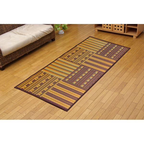 い草 ラグマット/絨毯 柳川段通 四重織 ブラウン 約191×191cm 日本製 抗菌 防臭 調湿機能付 〔リビング ダイニング〕代引NG|寝具インテリアのMITAS