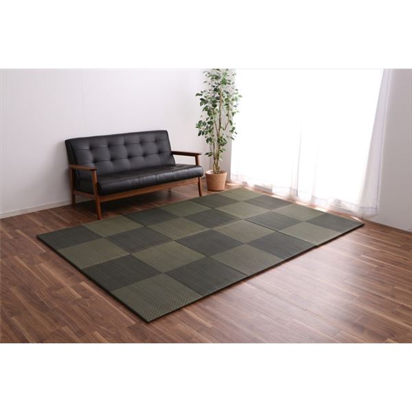 置き畳 約82×82×1.7cm 6枚1組 市松柄 ブラック 日本製 い草 ユニット畳 軽量 防滑 抗菌 防臭 消臭 調湿 防音対策 置きたたみ イ草 畳マット ジョイントマット代引NG