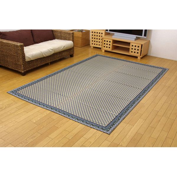 い草 花ござ/引っ敷き 花柄ヘリコプター 青色 日本の首都間6畳 約261×352糎 日本製 抗菌 防臭 調湿役立つこと 消臭 耐久性 〔リビング〕代引NG