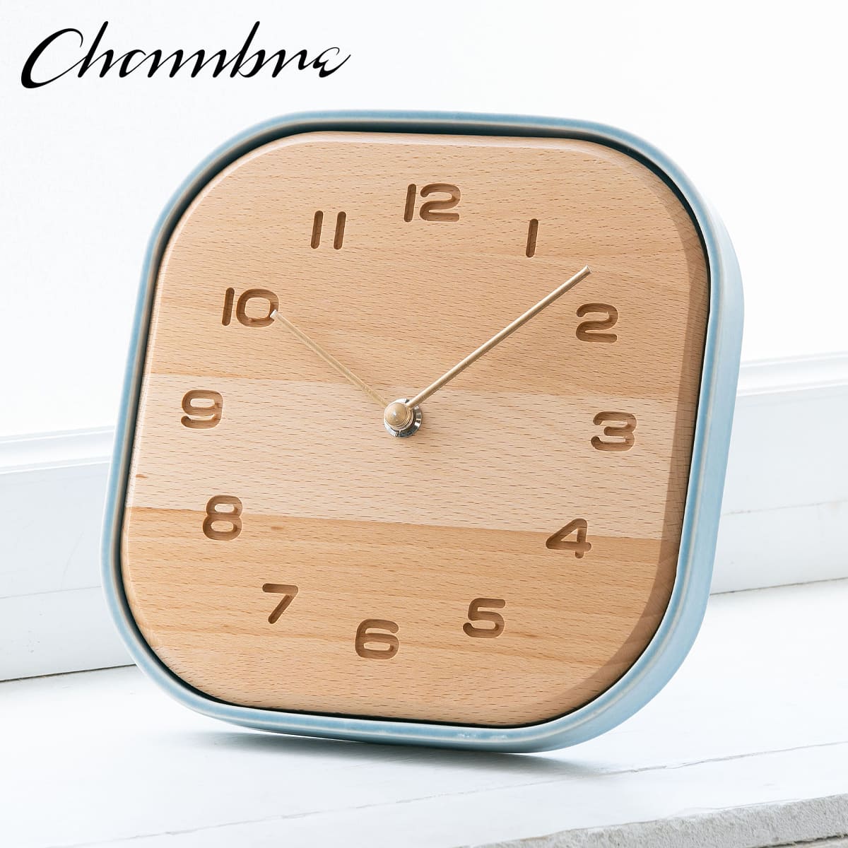 TOUKI CLOCK 【空色】壁掛け時計 / 置き時計 / モダン / 静音 / おしゃれ / かわいい / スクエア / 角丸 / スタンド付き / 陶器 / 無垢材 / 木製 / ギフト / 日本製 / シャンブル【沖縄・離島 お届け不可】|mitashop