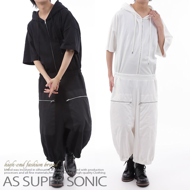 【日本製】オールインワン ジャンプスーツ つなぎ フーディー ワイドシルエット AS SUPER SONIC｜AS SUPER SONIC ／mitezza