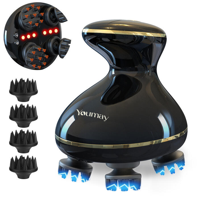 頂点揉み療治器 / 揉み上げ /EMSヘッドスパ / 赤いことLED HEAD SPA ご身寄りで本格くぐり抜ける 導電性差し押さえ IPX7 雨合羽 頂点揉み療治器 マッサージャー 家電-電動頭皮ブラシ-美容・健康家電