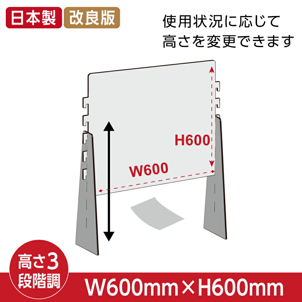 日本製 まん延防止等重点措置飛沫防止 改良版 3段階調整可能 高透明度アクリルパーテーション キャスト板採用 対面式スクリーン デスク用仕切り板 衝立  飲食店 オフィス 学校 病院 薬局 アクリル板 幅600 x 高さ600mm cap-6060 【90%OFF!】