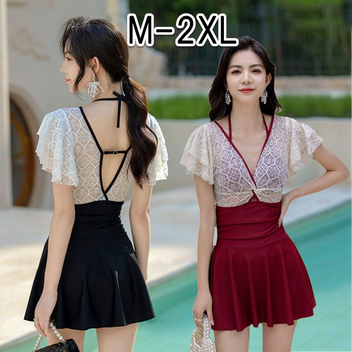 レースパレオ付き 水着 半袖 ワンピース 花柄 バックレス 可愛い ct2577-60673_1.jpg
