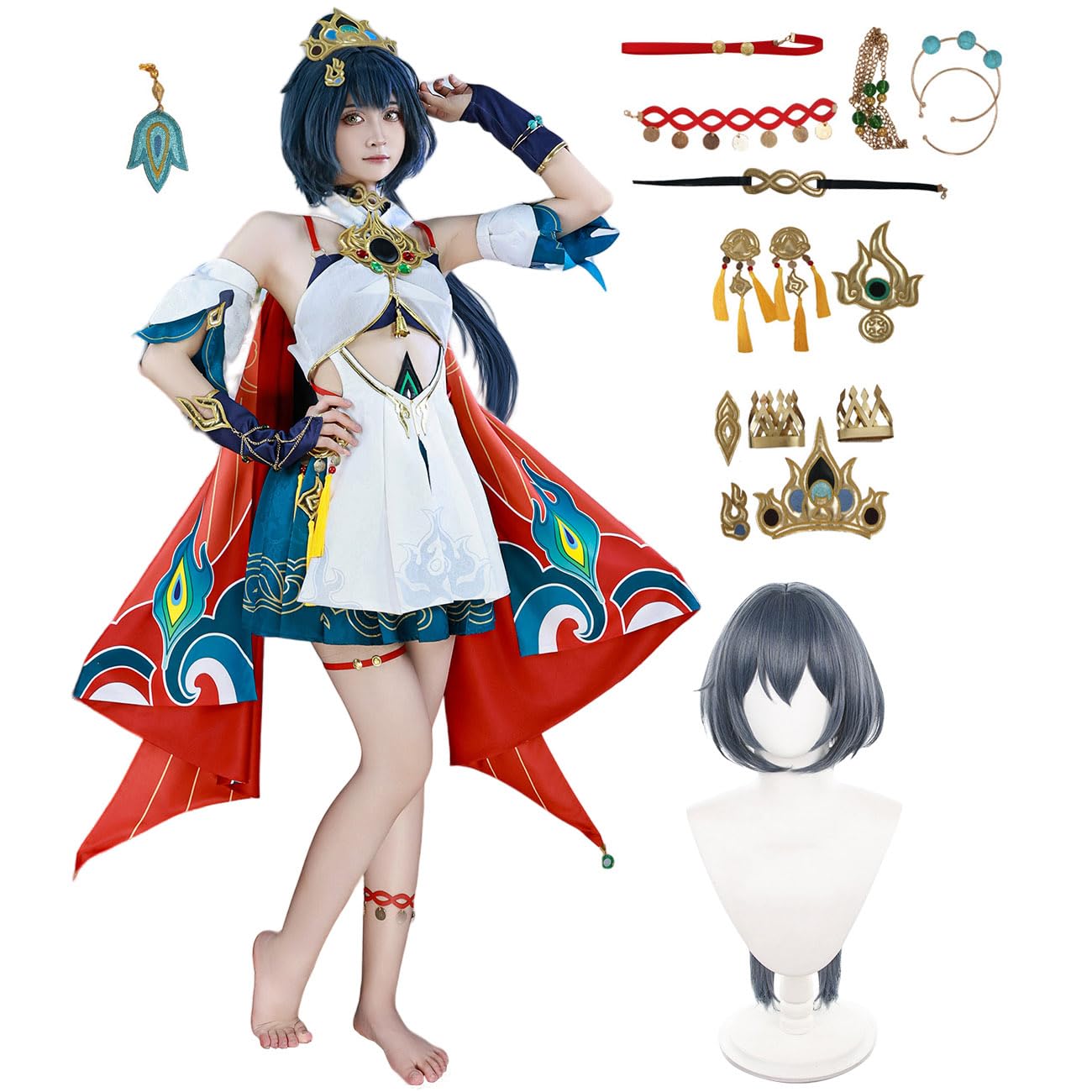 崩壊 スターレイル雲璃コスプレ ウンリ衣装 同人服 『ウイッグ付き 小物付き 耳飾り付き 髪飾り付き 全アクセサリー付き』 フルセット 仙舟 コスチューム 萌え 日常 文化祭 学園祭 変装 仮装 クリスマスパーティ ハローウィン イベント 雲璃セット『ウイッグ付き』