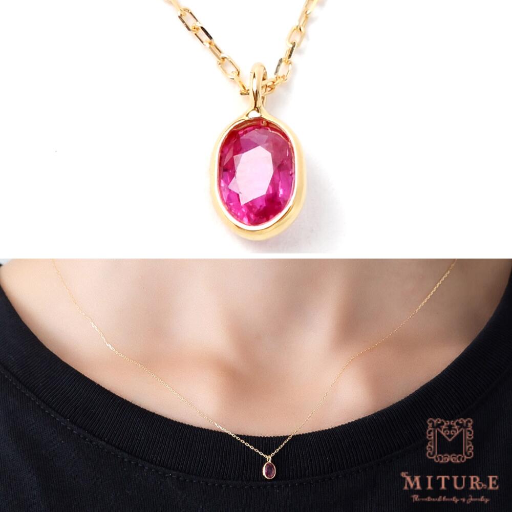 ルビー ネックレス 18k ルビー K18 18金 ネックレス 一粒 一粒石 7月誕生石 シンプル 枠巻き プレゼント ギフト