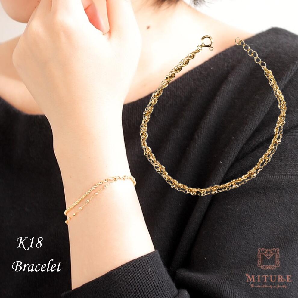 k18 ロープ チェーン シャイニーロープ 18k チェーンブレスレット 2連 ブレス 太め k18 18金 18k 18cm ゴールド ゴールドチェーン レディース