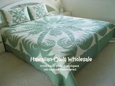 ハワイアンキルト　ベッドスプレッド　Hawaiian Quilt キルトケット Amazon｜ミウ・ミント・アロハ ハワイアンキルト しつけ済み製作
