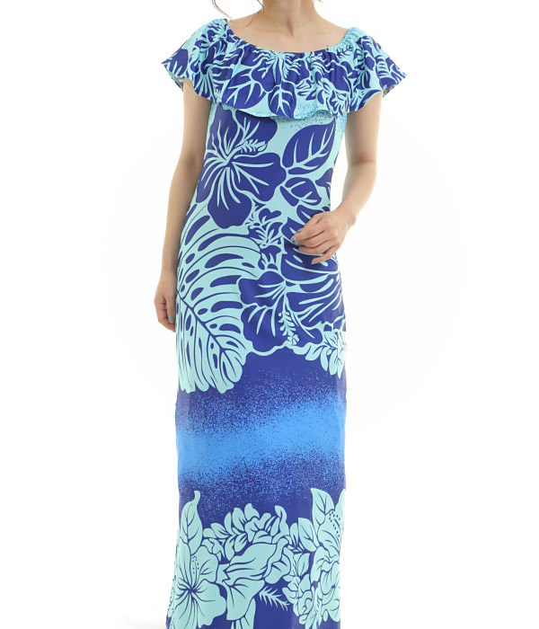 【美品 ハワイ製 フラダンス衣装】ライトブルー u'ino! ドレス uino 美品 ハワイ製 フラダンス衣装】ライトブルー u'ino! ドレス