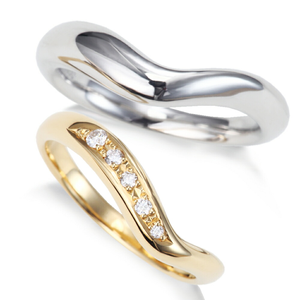 プラチナ  ゴールド ダイヤモンド 結婚指輪 片側 ぷっくり マリッジリング １年以内１回サイズ直し無料対応付き！文字入れ無料 送料無料 ミワホウセキ miwahouseki