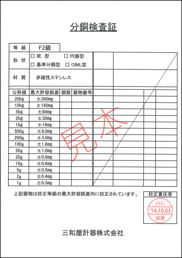 オンライン限定商品 村上衡器 ステンレス製 まくら型分銅 分銅単品 M1