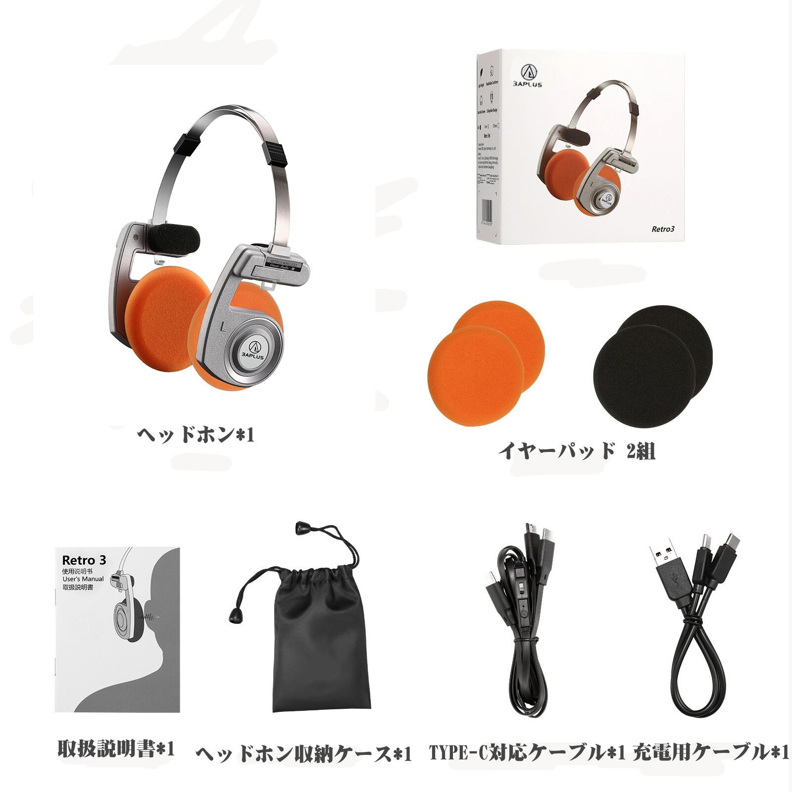 3APLUS Retro Bluetoothヘッドホン オープン型 ワイヤレス