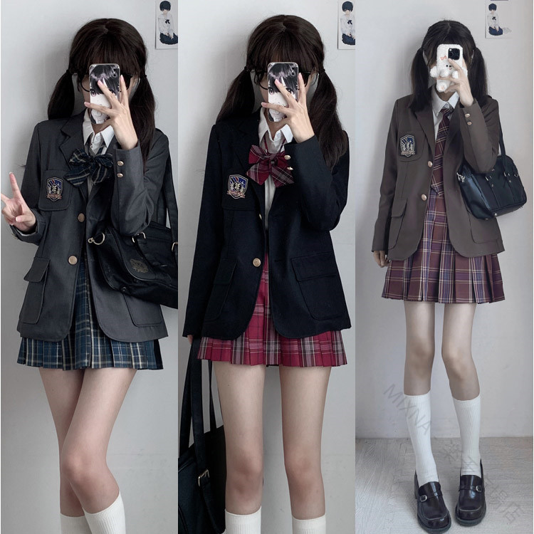 卒業式 スーツ 女の子 卒服 小学生 160 S M L LL 大きいサイズ 5点セット ブレザー チェック柄 スカート 茶色 黒 紺色 灰 韓国 制服 なんちゃって制服 シャツ ネクタイ フォーマルスーツ 入学式 小学校 中学生 高校生 ピアノ 発表会 おしゃれ