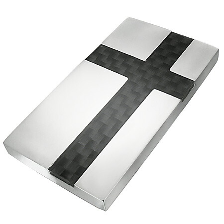 ウッドクロスマネークリップ サージカルステンレス316L 木目調 十字架