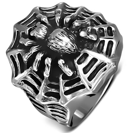 ネクロマンサーステンレスリング(RMT471)サイズ 30号 蜘蛛の巣 クモ スパイダー おもしろ 指輪 サージカルステンレス316L メンズ レディース ペアリング プレゼント