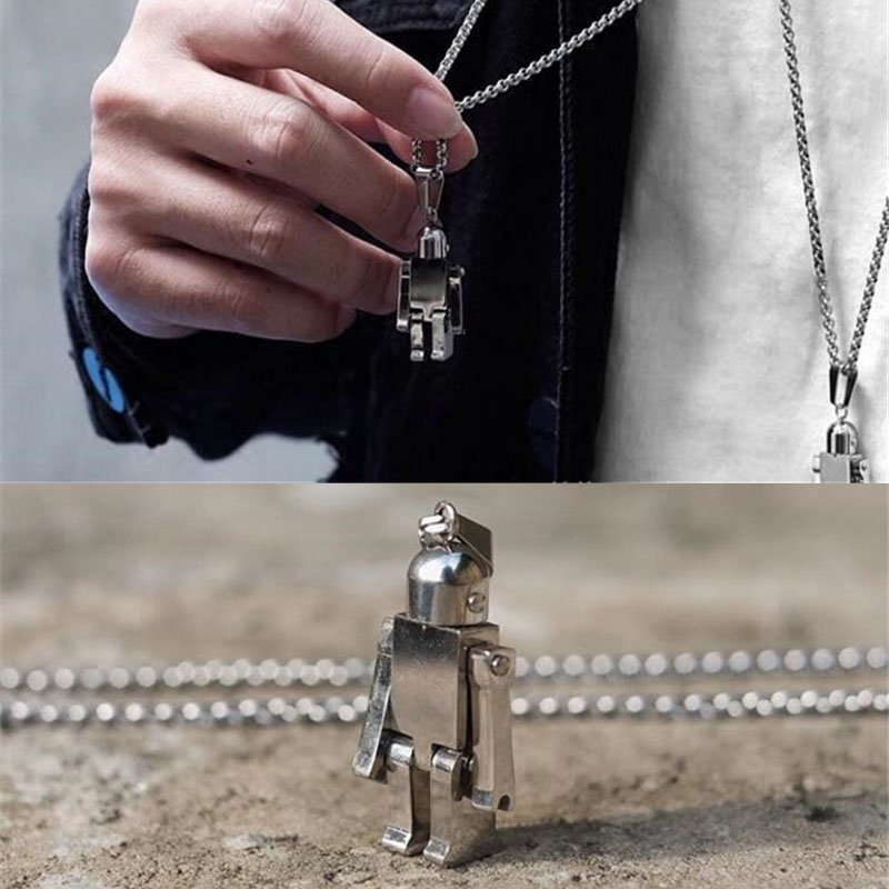 楽天市場 ロボットペンダントステンレスネックレス 50cmのステンレスチェーン付き 細めのチェーン おもちゃ おもしろ 面白い 個性的 動く ネックレスチェーンつき ペンダントトップ サージカルステンレス316l メンズ レディース チョーカー 首飾り 3d 立体 フィギア