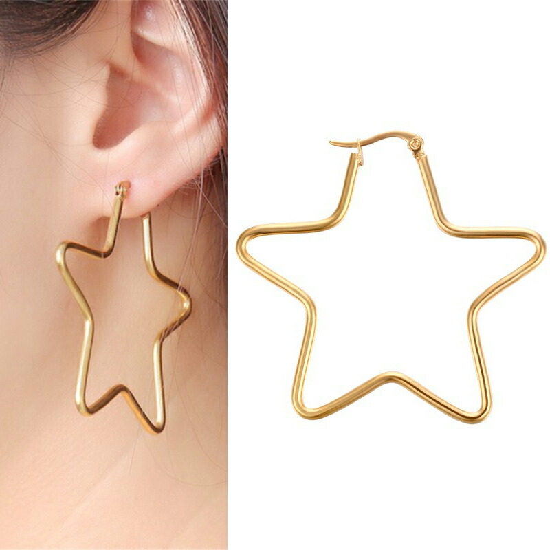 楽天市場】ビッグスターチャームフープピアス 大きめ 星 シルバー 銀色  