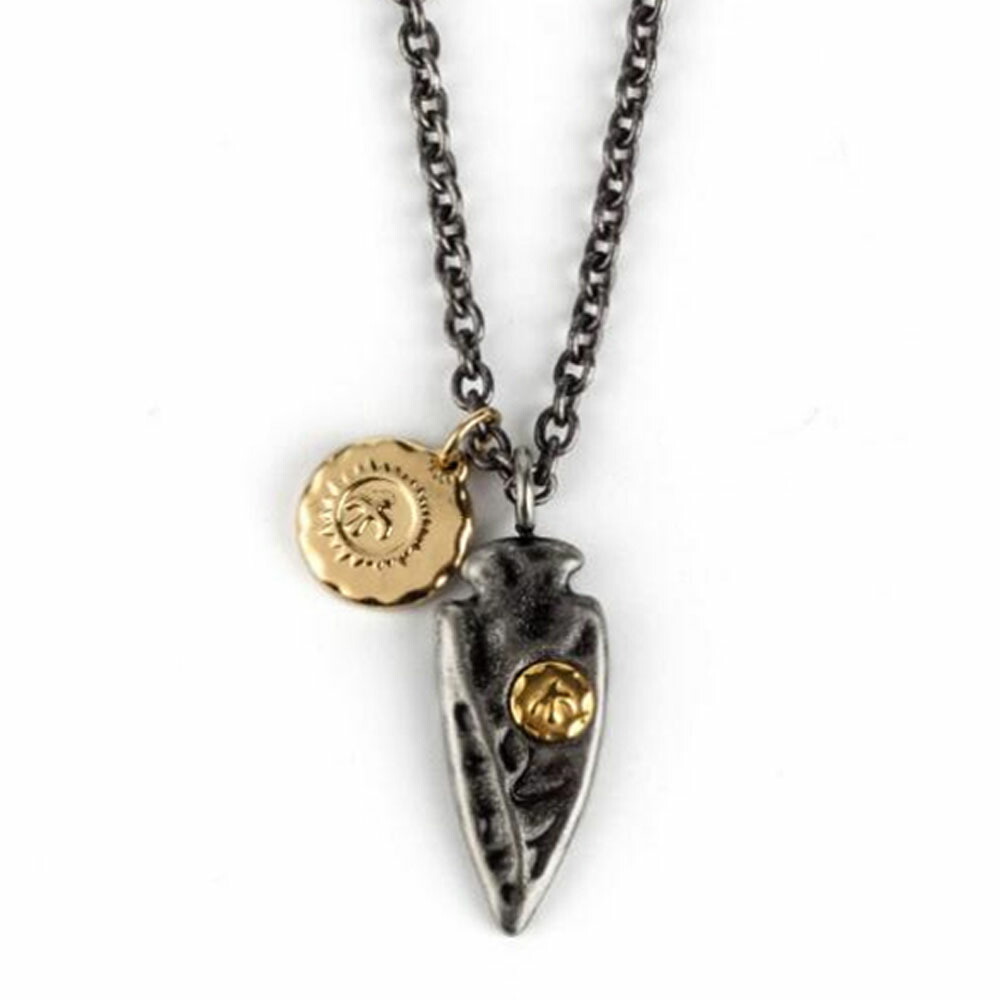 ブラックインディアンアロー不錆鋼首輪 65cmのステンレスチェインストア御供 太め 長め ネックレスチェーンつき シャンデリア 番 矢じり 衝突 燻製作 いぶし加工 墨ぞめ 金色 飛禽 ゴールド 鳥類 サージカルステンレス316l メンズ レディース チョーカー チョーカー 貢物