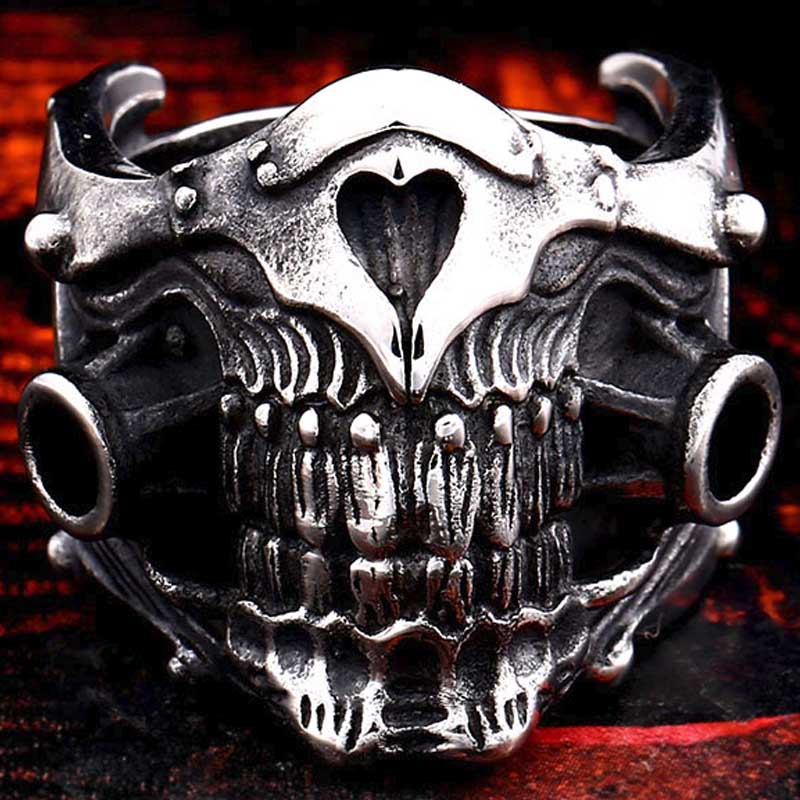 スカルマスクステンレスリング Rbr107 サイズ 19号 21号 23号 29号 31号 ドクロ 髑髏 ガイコツ 骸骨 がい骨 覆面 ガスマスク 指輪 サージカルステンレス316l メンズ レディース ペアリング プレゼント ギフト 記念日 誕生日 彼氏 彼女 男 女 ゴツメ 人気 おもしろい