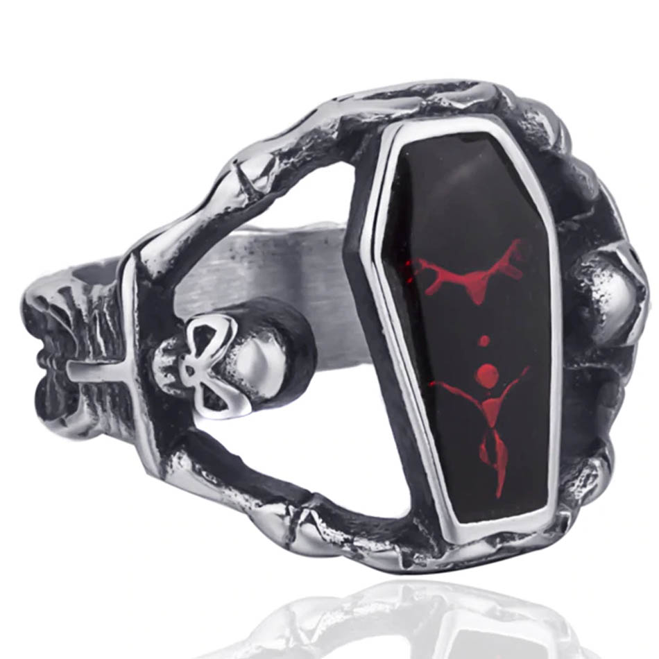 バンパイアスカルブラッドレッドコフィンステンレスリング Rmt442 大いさ 32サイズ 龕 棺桶 ドラキュラ バンパイヤ 吸血鬼 血汐 赤 ドクロ ガイコツ 野ざらし がい骨法 指輪 サージカルステンレス316l メンズ レディース 双リング 祝言 祝する平均太陽日 贈品 蚊食鳥 妻