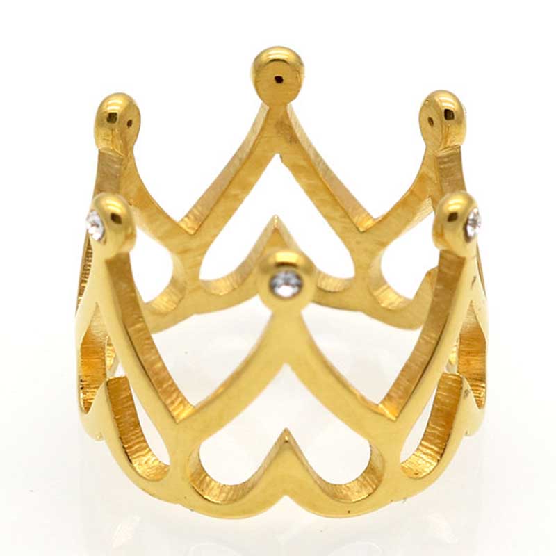 ゴールドハートティアラステンレスリング Oro038 サイズ 号 指輪 サージカルステンレス316l メンズ レディース ペアリング プレゼント ギフト 結婚 記念日 誕生日 ピンキーリング 金メッキ 面白い おもしろい 王冠 クラウン クリスタル ジルコニア ラインストーン