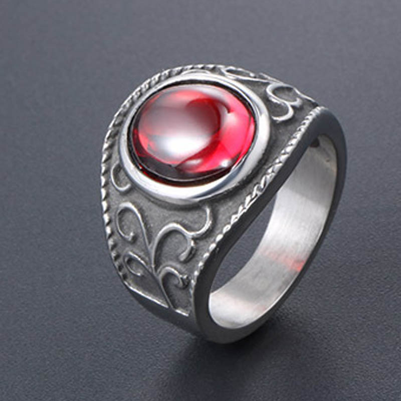 パルメットレッドストーンステンレスリング Rcz124 サイズ 28号 赤色 ルビー風 天然石風 ストーン おしゃれ かっこいい 指輪 サージカルステンレス316l メンズ レディース ペアリング プレゼント ギフト 結婚 婚約 記念日 誕生日 ピンキーリング 人気 男性 彼氏 唐草