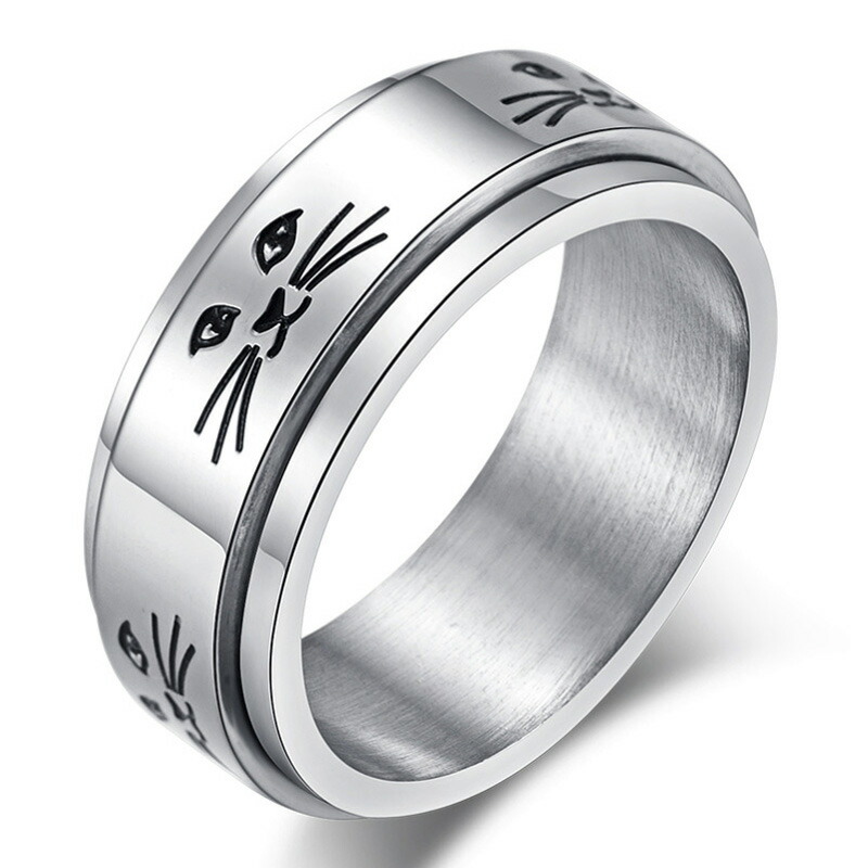 キャットフェイススピンステンレスリング Str011 サイズ 13号 16号 19号 21号 24号 猫 ねこ ネコ アニマル 動物 指輪 サージカルステンレス316l メンズ レディース ペアリング プレゼント ギフト 記念日 誕生日 人気 男性 女性 彼氏 彼女 カップル 可愛い 回る Educaps