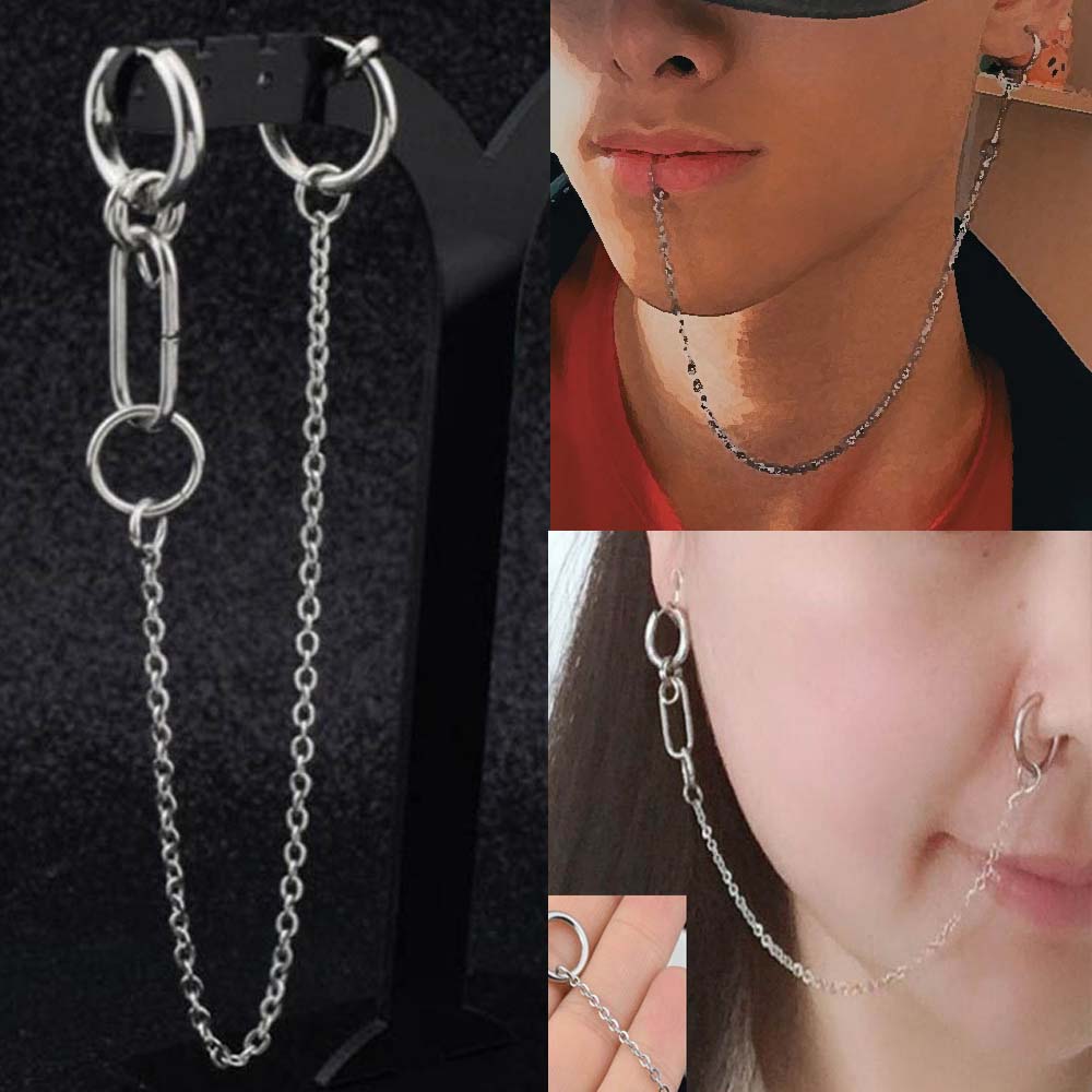 フープピアスチェーンフェイクピアス 1個販売 鼻ピアス 口ピアス リップフープ ノーズリング セプタム チェーン付きステンレスピアス 耳  軟骨 イヤーカフ18G メンズ レディース イヤリング 男 女つなげる 鎖 くさり ノンホールピアス プレゼント ボディピアス風 ...