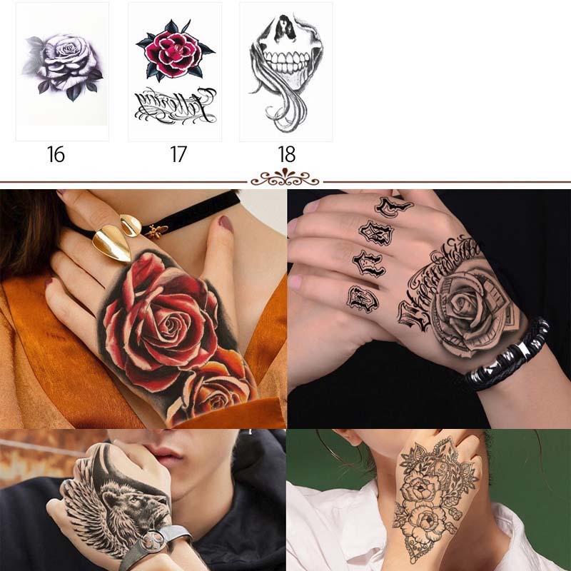 日本メーカー新品 大きめフェイクタトゥーステッカー 1シート ワンポイント 手の甲 首筋 般若 スカル 口 笑う 不気味 薔薇 鼻 文字 タトゥシール メンズ レディース 仮装 変装 入れ墨 小道具 衣装 映画 テレビ 撮影 コスプレ 大きい 胸 肩 背中 お腹 太腿