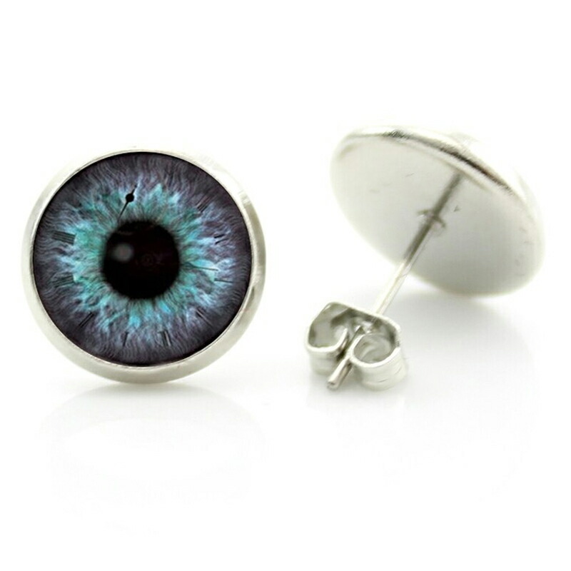 14mm Cabochon Stainless Steel Earrings (Devil Eye) 1 Pair Binaural Eyeball, Blue Eye, Eye, Blue Eye, Spooky Costume, Devil Round Cabochon, 20G, 20 Gauge, 20g, Stud Earrings, Catch Earrings for Men, Women, Present, Surgical Stainless Steel, 316L