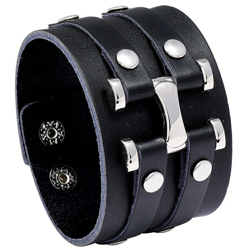 楽天市場】ダブルバックルブラックレザーブレスレット 黒色 手首