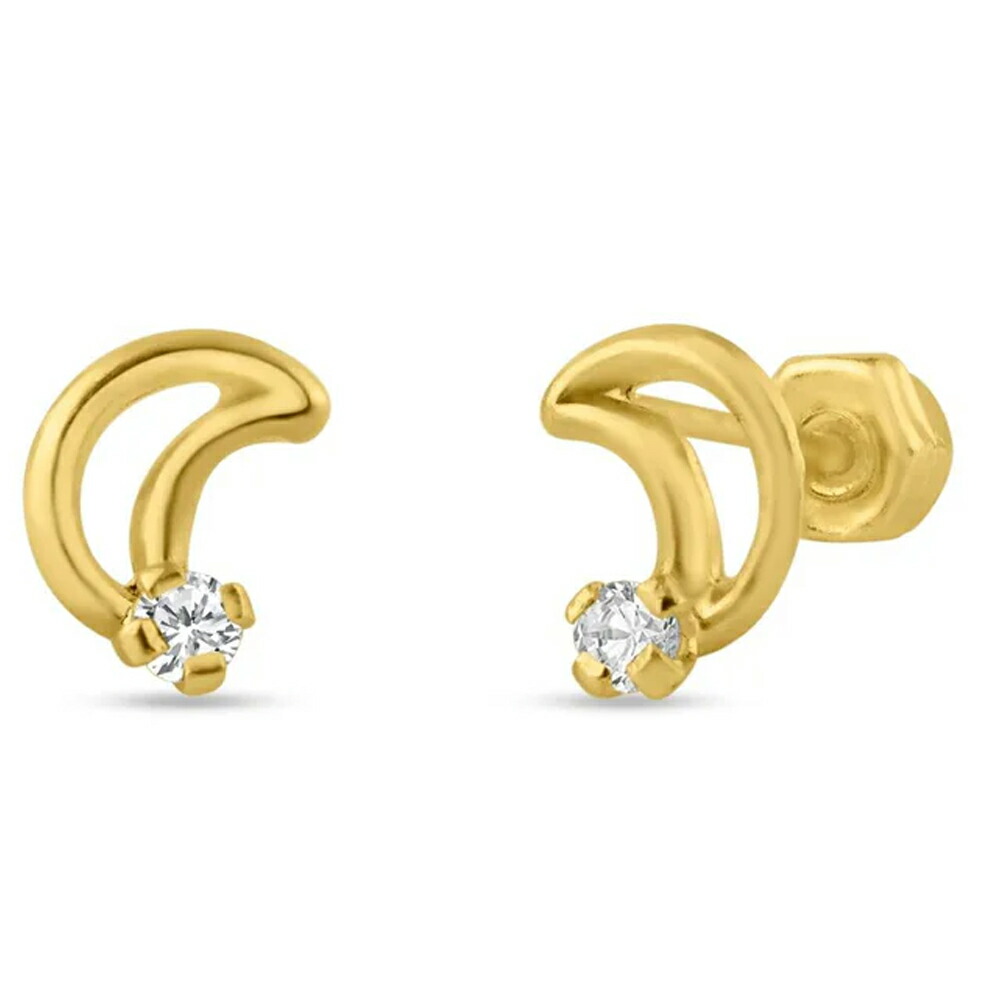 [22G K14スタッドピアス] 14金ムーンライトスタッドピアス（ネジキャッチ） 1ペア販売 刻印あり 14K イエローゴールド キャッチピアス 22ゲージ メンズ レディース プレゼント 耳 軟骨 ゴールドピアス ギフト 三日月 ジュエル ストーン 石付き ジルコニア クリスタル